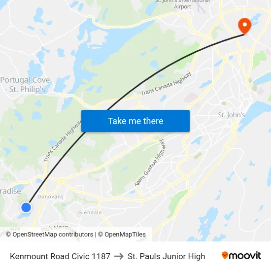 Kenmount Road Civic 1187 to St. Pauls Junior High map