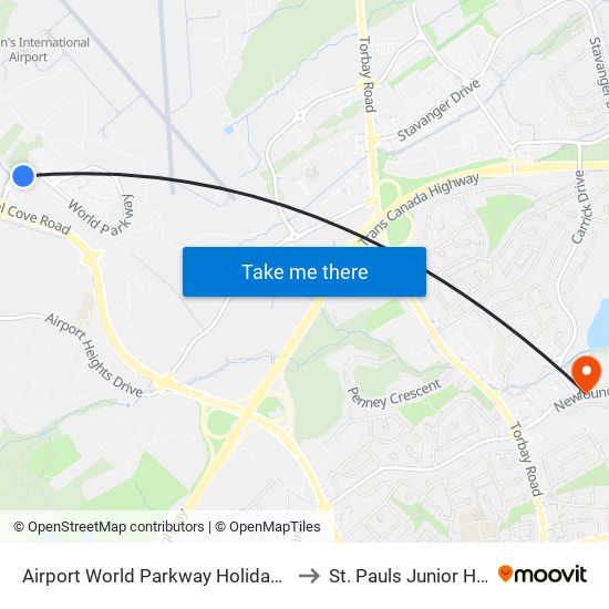 Airport World Parkway Holiday Inn to St. Pauls Junior High map