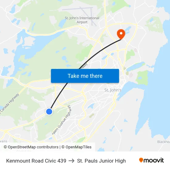 Kenmount Road Civic 439 to St. Pauls Junior High map