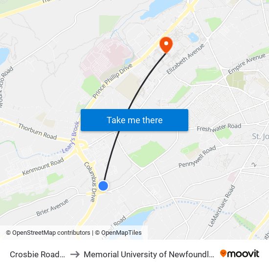 Crosbie Road Civic 13 to Memorial University of Newfoundland, St John's, NL map