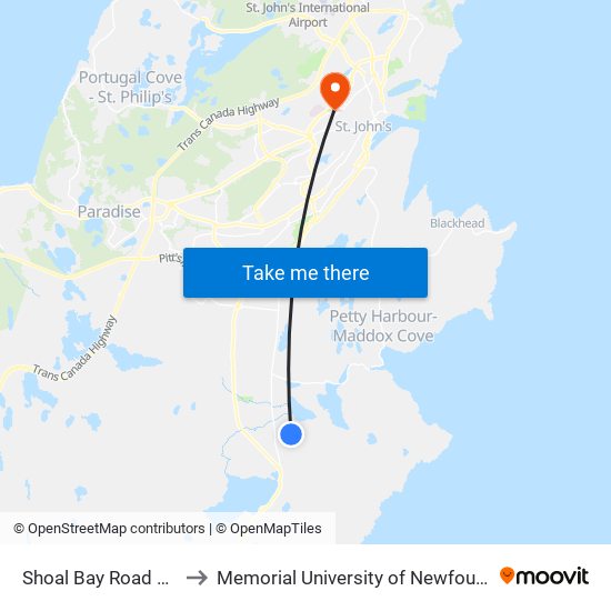 Shoal Bay Road by Park Lane to Memorial University of Newfoundland, St John's, NL map