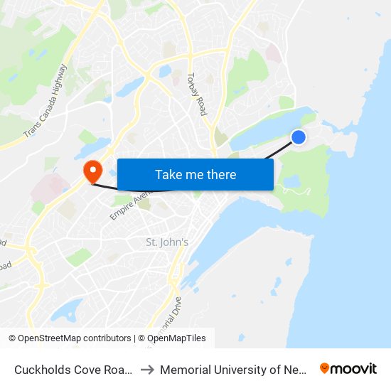 Cuckholds Cove Road Opposite Civic 12 to Memorial University of Newfoundland, St John's, NL map