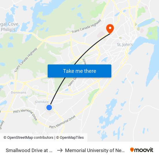 Smallwood Drive at Commonwealth Ave to Memorial University of Newfoundland, St John's, NL map