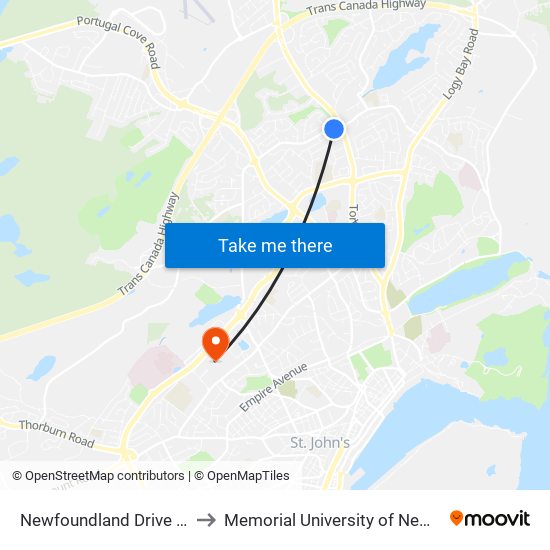 Newfoundland Drive Opposite Civic 451 to Memorial University of Newfoundland, St John's, NL map