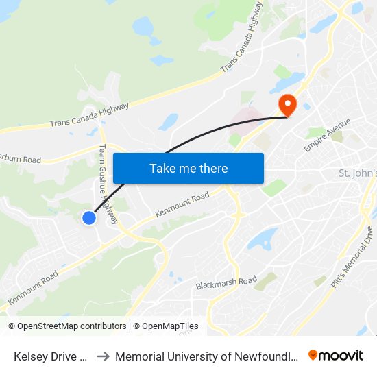 Kelsey Drive Walmart to Memorial University of Newfoundland, St John's, NL map