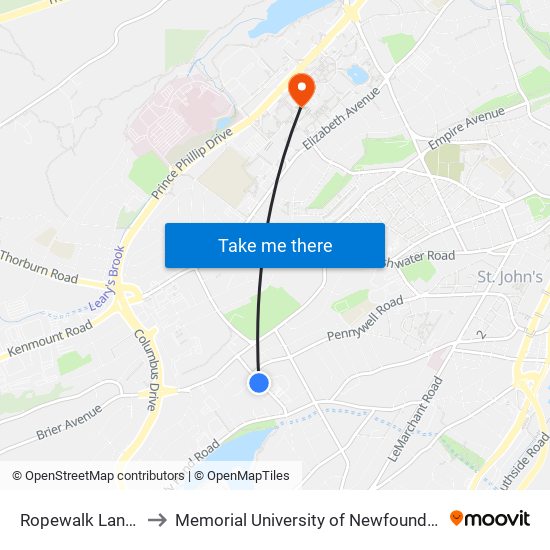 Ropewalk Lane Sobeys to Memorial University of Newfoundland, St John's, NL map