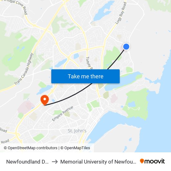 Newfoundland Drive Civic 40 to Memorial University of Newfoundland, St John's, NL map