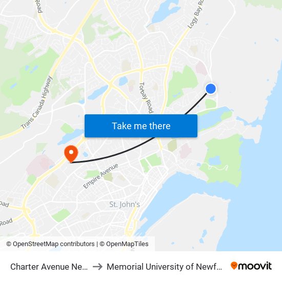 Charter Avenue Near Arnold Loop to Memorial University of Newfoundland, St John's, NL map