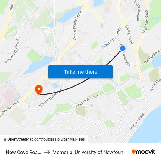 New Cove Road Civic 76 to Memorial University of Newfoundland, St John's, NL map