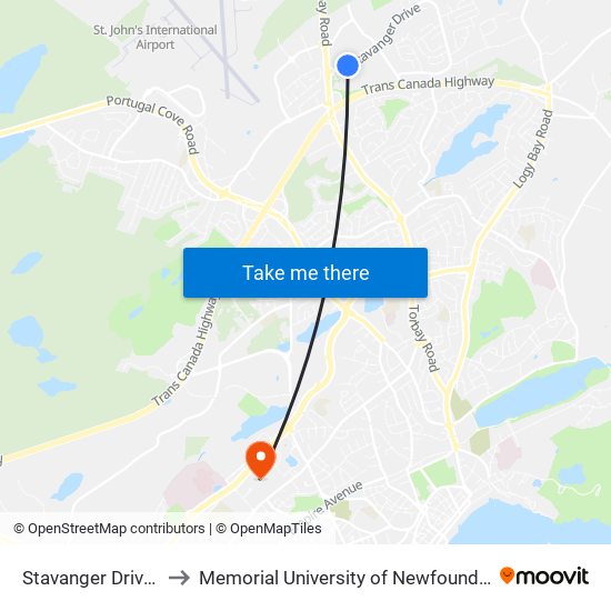 Stavanger Drive Civic 16 to Memorial University of Newfoundland, St John's, NL map