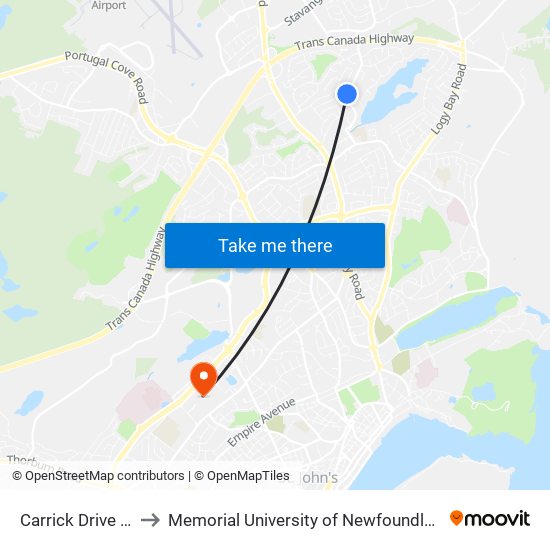 Carrick Drive Civic 97 to Memorial University of Newfoundland, St John's, NL map