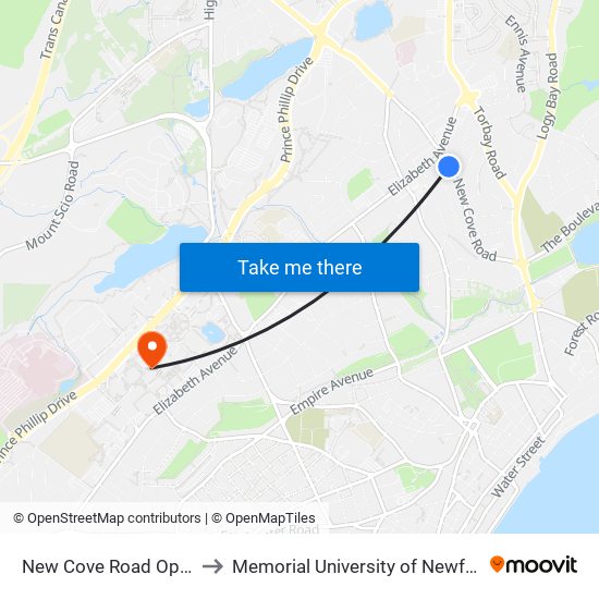 New Cove Road Opposite Civic 110 to Memorial University of Newfoundland, St John's, NL map