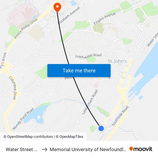 Water Street Civic 726 to Memorial University of Newfoundland, St John's, NL map