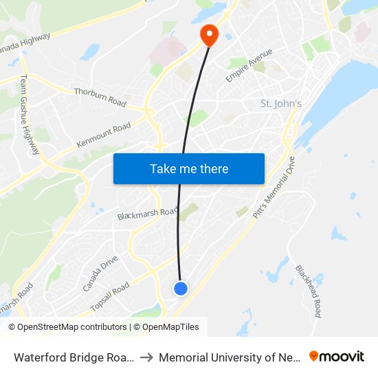 Waterford Bridge Road Civic 214 Littledale to Memorial University of Newfoundland, St John's, NL map