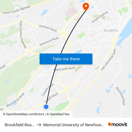 Brookfield Road Civic 29 to Memorial University of Newfoundland, St John's, NL map