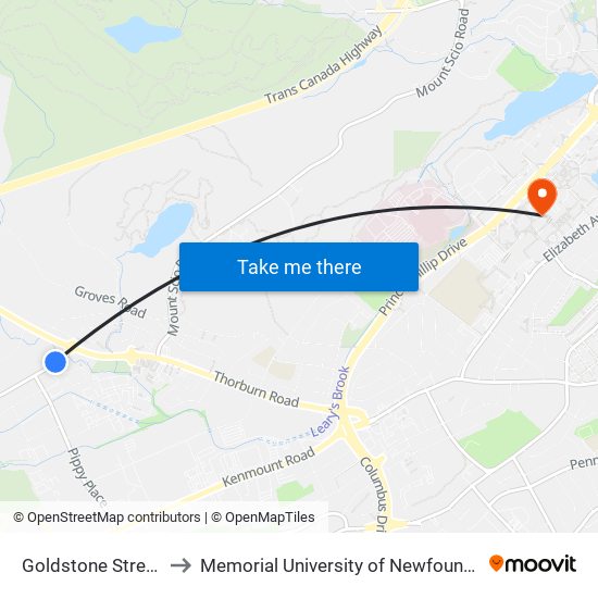 Goldstone Street Civic 22 to Memorial University of Newfoundland, St John's, NL map