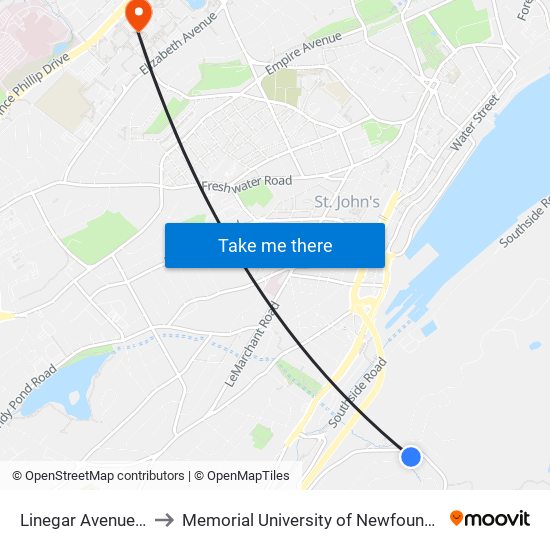 Linegar Avenue Civic 154 to Memorial University of Newfoundland, St John's, NL map