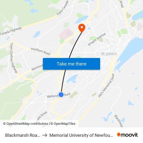 Blackmarsh Road Civic 271 to Memorial University of Newfoundland, St John's, NL map