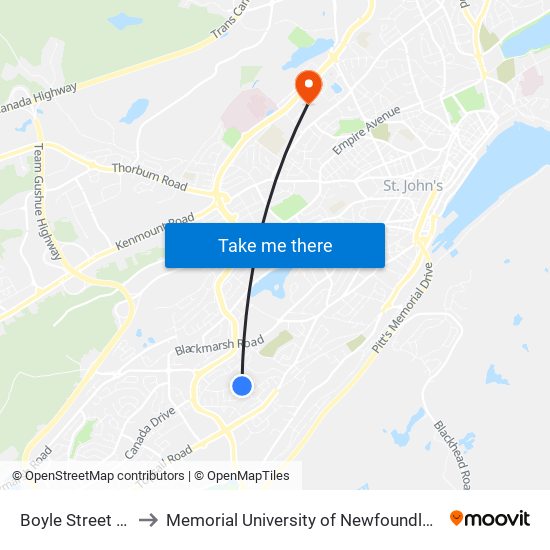 Boyle Street Civic 37 to Memorial University of Newfoundland, St John's, NL map