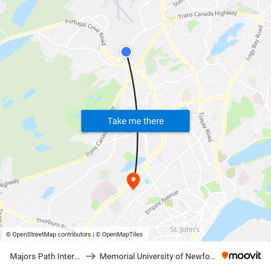 Majors Path International Place to Memorial University of Newfoundland, St John's, NL map