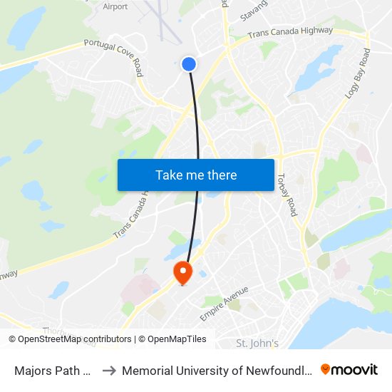 Majors Path Civic 113 to Memorial University of Newfoundland, St John's, NL map