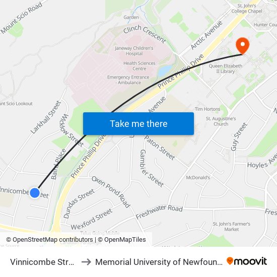 Vinnicombe Street Civic 10 to Memorial University of Newfoundland, St John's, NL map