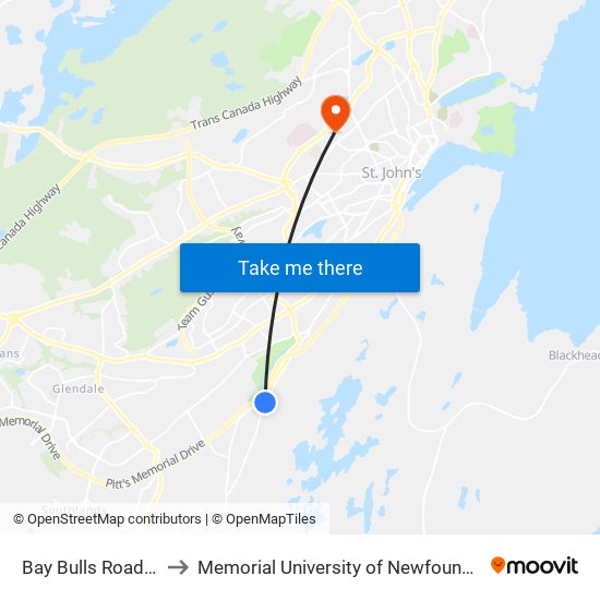 Bay Bulls Road Civic 118 to Memorial University of Newfoundland, St John's, NL map