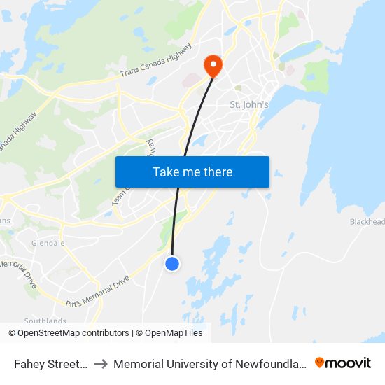 Fahey Street Civic 8 to Memorial University of Newfoundland, St John's, NL map