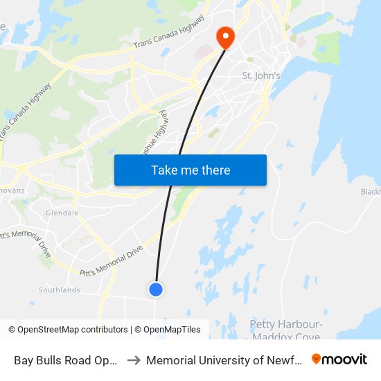 Bay Bulls Road Opposite Civic 401 to Memorial University of Newfoundland, St John's, NL map