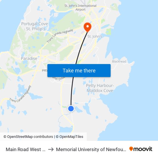 Main Road West Of Civic 567 to Memorial University of Newfoundland, St John's, NL map