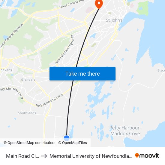 Main Road Civic 217 to Memorial University of Newfoundland, St John's, NL map