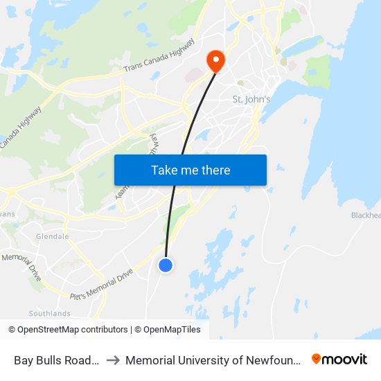 Bay Bulls Road Civic 189 to Memorial University of Newfoundland, St John's, NL map