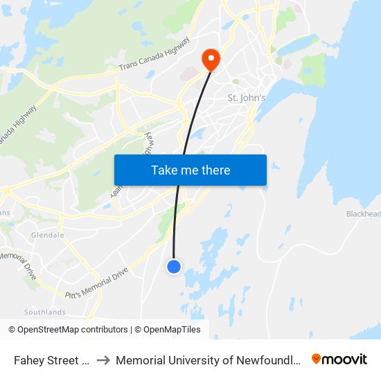 Fahey Street Civic 75 to Memorial University of Newfoundland, St John's, NL map