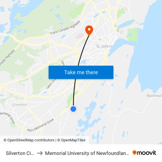 Silverton Civic 10 to Memorial University of Newfoundland, St John's, NL map