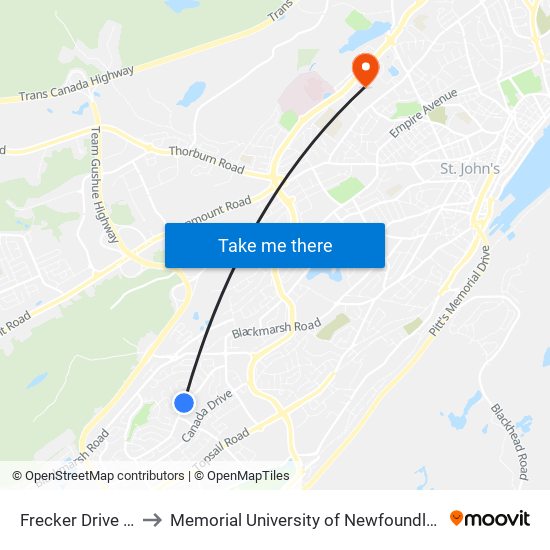 Frecker Drive Civic 96 to Memorial University of Newfoundland, St John's, NL map