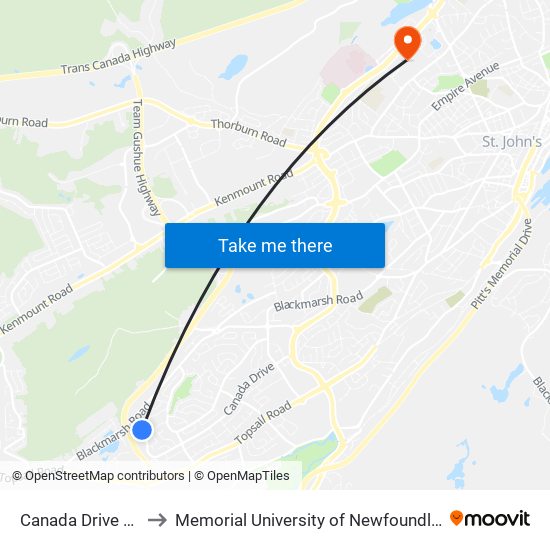 Canada Drive Civic 310 to Memorial University of Newfoundland, St John's, NL map