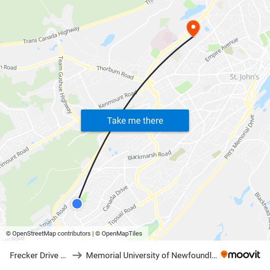 Frecker Drive Civic 268 to Memorial University of Newfoundland, St John's, NL map