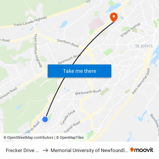 Frecker Drive Civic 271 to Memorial University of Newfoundland, St John's, NL map
