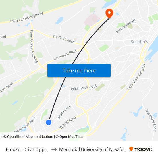 Frecker Drive Opposite Civic 180 to Memorial University of Newfoundland, St John's, NL map