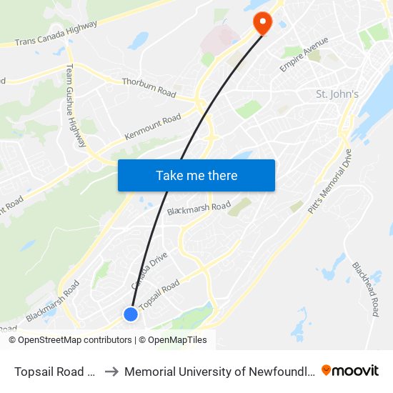 Topsail Road Civic 594 to Memorial University of Newfoundland, St John's, NL map