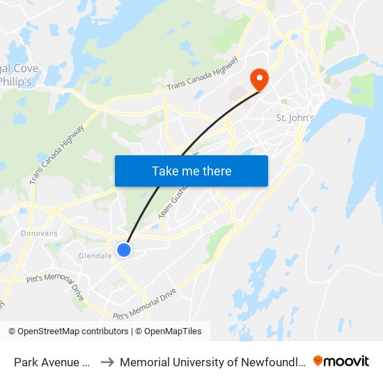 Park Avenue Civic 178 to Memorial University of Newfoundland, St John's, NL map