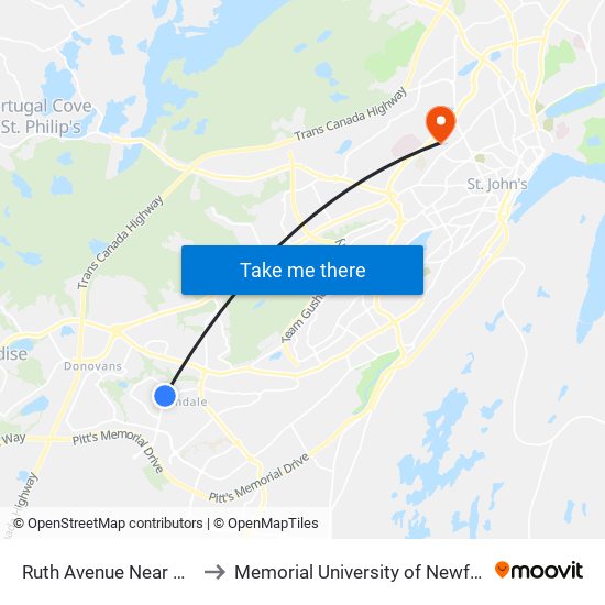 Ruth Avenue Near Michener Avenue to Memorial University of Newfoundland, St John's, NL map