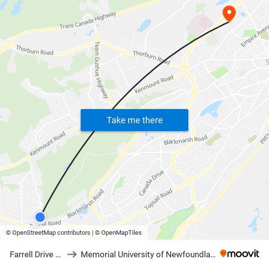 Farrell Drive Civic 24 to Memorial University of Newfoundland, St John's, NL map