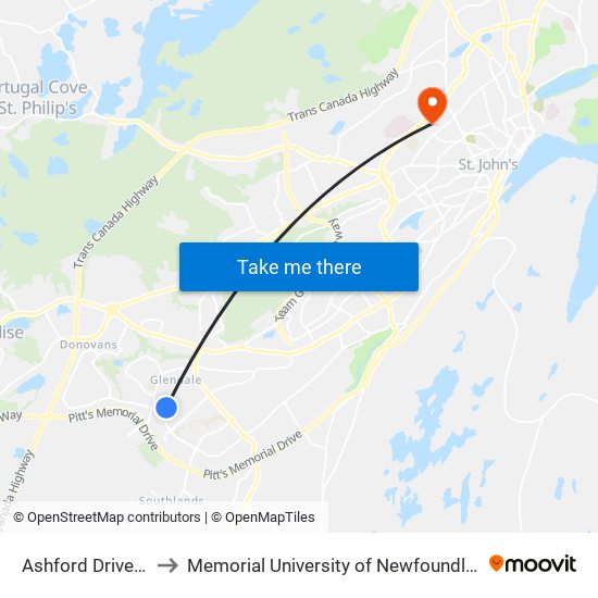 Ashford Drive Civic 41 to Memorial University of Newfoundland, St John's, NL map