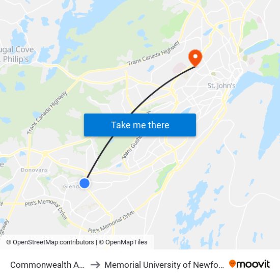 Commonwealth Avenue Civic 21 to Memorial University of Newfoundland, St John's, NL map