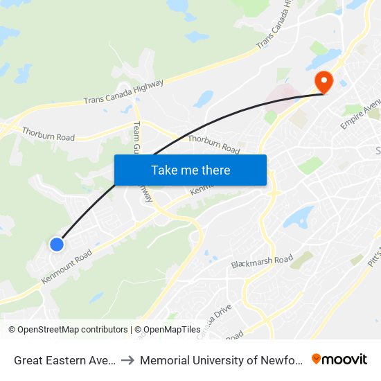 Great Eastern Avenue Civic 116 to Memorial University of Newfoundland, St John's, NL map