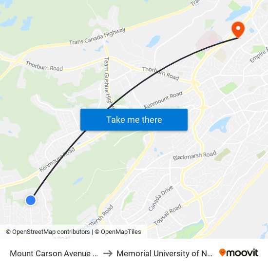 Mount Carson Avenue Opposite Masonic Drive to Memorial University of Newfoundland, St John's, NL map