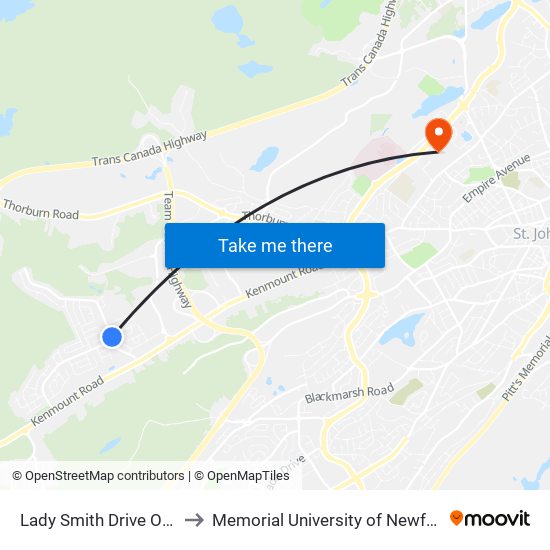 Lady Smith Drive Opposite Civic 73 to Memorial University of Newfoundland, St John's, NL map