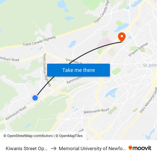 Kiwanis Street Opposite Civic 75 to Memorial University of Newfoundland, St John's, NL map