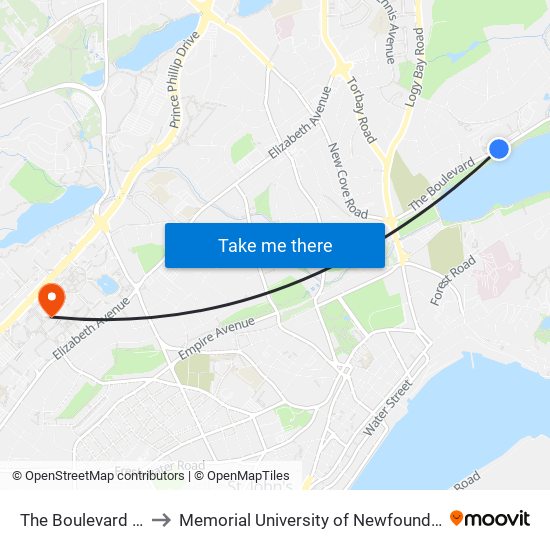 The Boulevard Civic 115 to Memorial University of Newfoundland, St John's, NL map